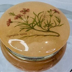 Italian Alabaster Trinket Jar – Gypsophila Repens Floral – Vintage Collectible